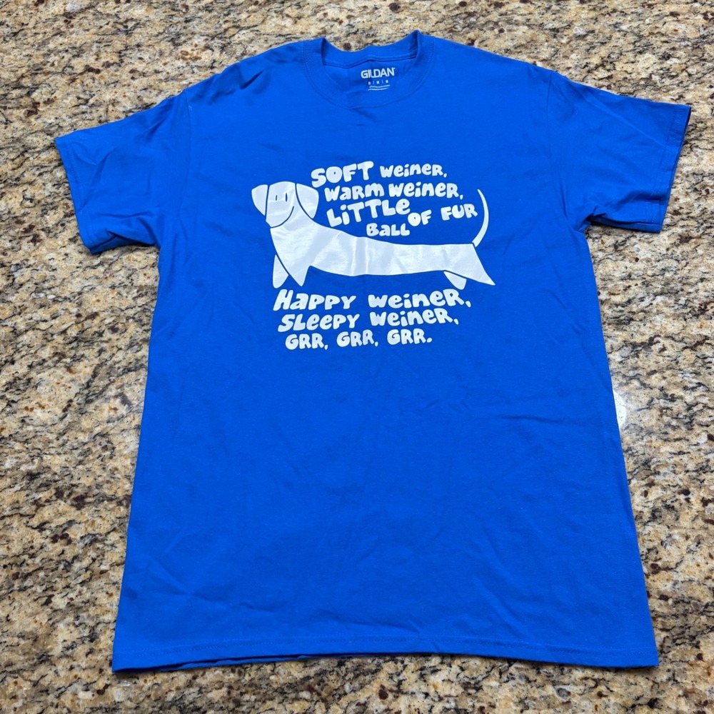 Gildan Mens Blue Dachshund Weiner Dog Funny Graphic T-Shirt Size M Humor